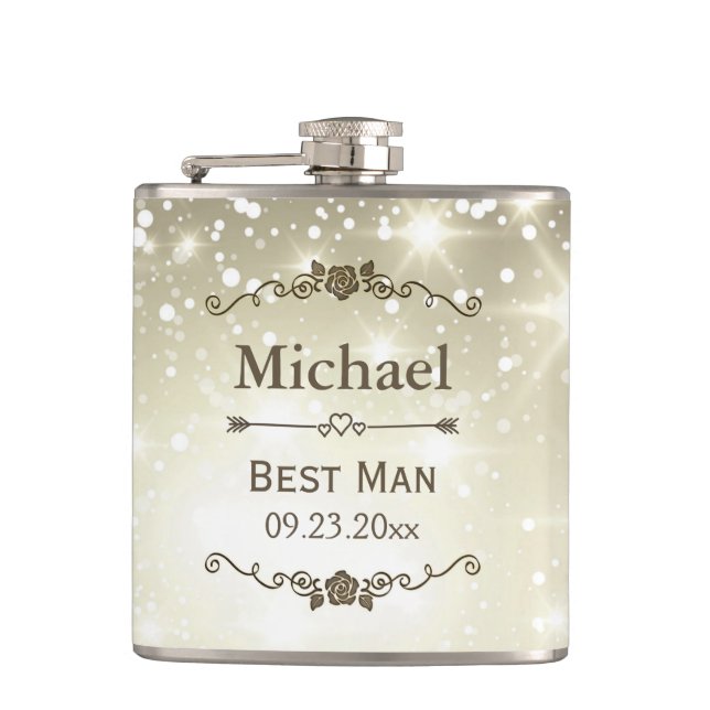 Twinkle Lights Outdoor Wedding Best Man Groomsman Hip Flask (Front)