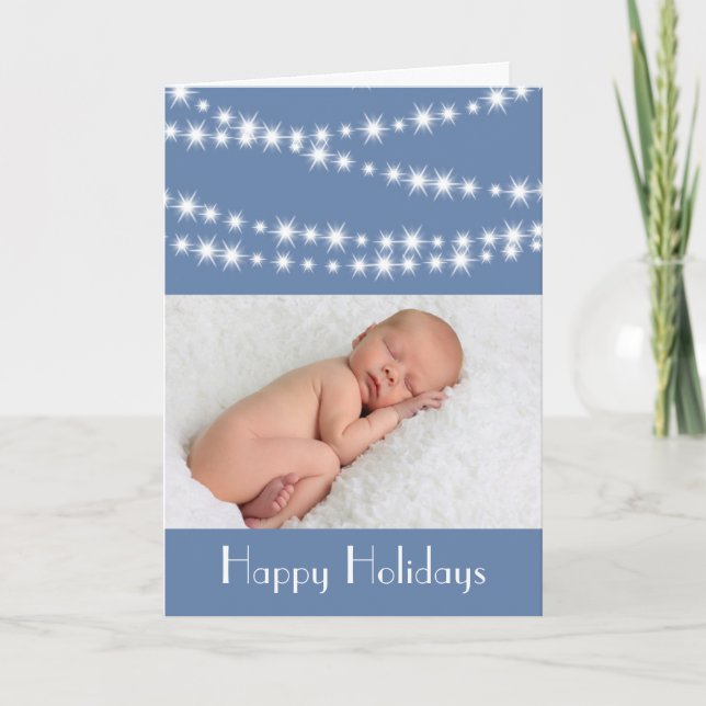 Twinkle Lights Photo Holiday Card blue (Front)