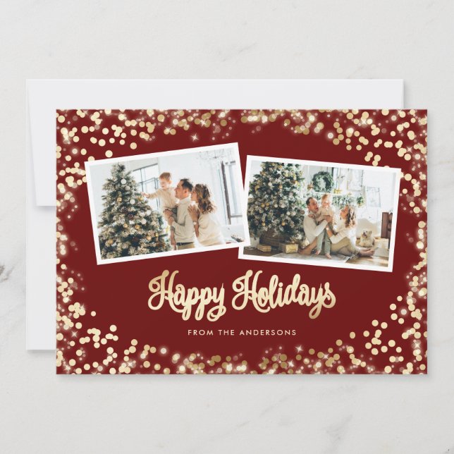 Twinkle Lights Red 2 Photo Holiday Card (Front)