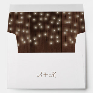 Twinkle lights rustic autumn barn wood wedding envelopes