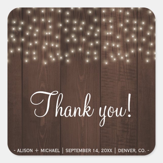 Twinkle lights rustic fall barn wood wedding square sticker (Front)