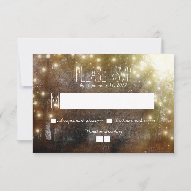 Twinkle lights rustic wedding RSVP cards (Front)