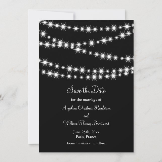 Twinkle Lights Save the Date (black) (Front)