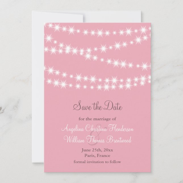 Twinkle Lights Save the Date (pink) (Front)