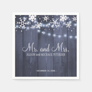 Twinkle lights snowflakes mr and mrs wedding napkin