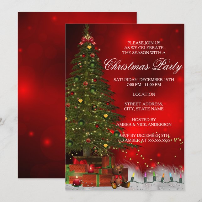 Twinkle Lights Tree Festive Noël Invitation (Devant / Derrière)