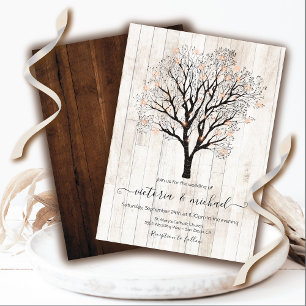 Twinkle Lights Tree with Rustic Wood Wedding Invitation
