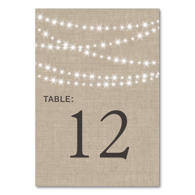 Twinkle Lights Typography Table Number (Front)