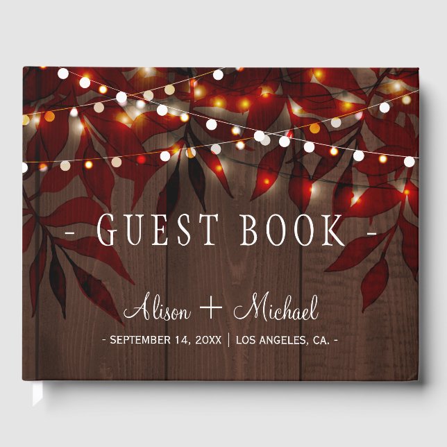 Twinkle lights wedding rustic fall guest book (Front)