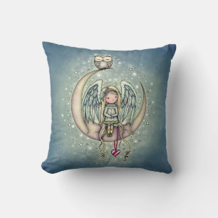 Twinkle Little Angel and Owl Illustration Throw Pillow