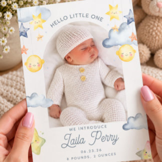 Twinkle Little One Moon & Stars Baby Birth Announcement