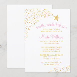 Twinkle Little Shooting Star Gold Pink Baby Shower Invitation