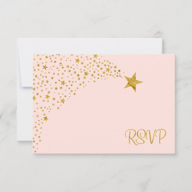 Twinkle Little Shooting Star Pink Gold RSVP Card (Front)
