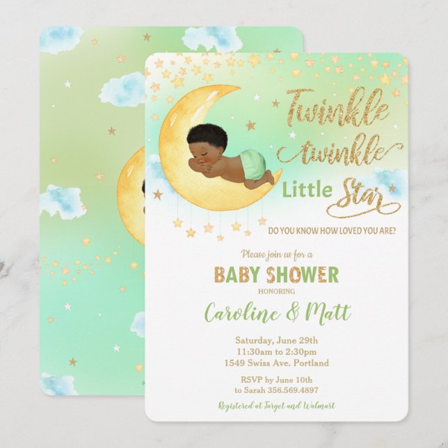 Twinkle Little Star African Baby Shower Neutral  Invitation (Front/Back)