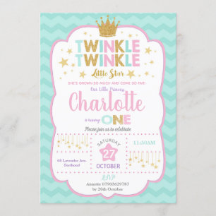 Twinkle Little Star Anniversaire Invitation Girl