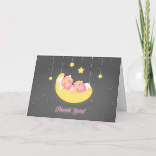 Twinkle Little Star Baby Girl Twins Thank You Card