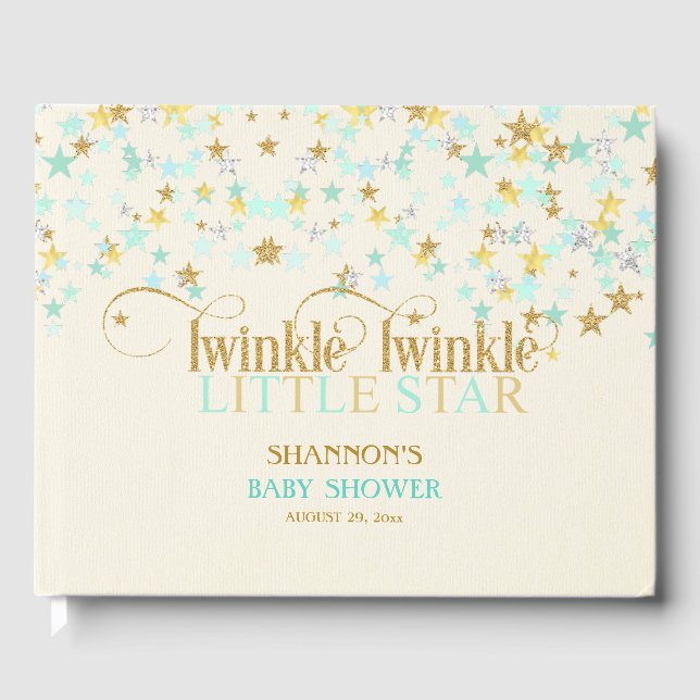 Twinkle Little Star Baby Gold Mint Green Creme Guest Book (Front)