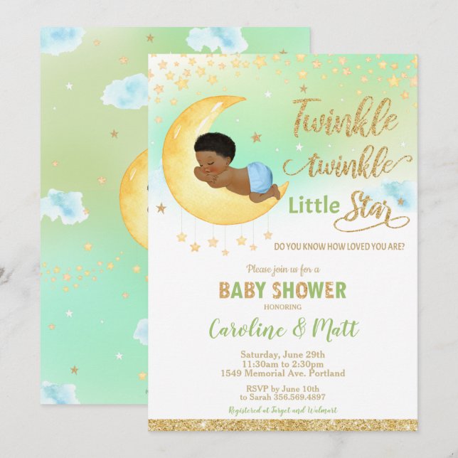 Twinkle Little Star Baby Shower African American Invitation (Front/Back)