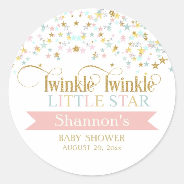Twinkle Little Star Baby Shower Any Colour Classic Round Sticker (Front)