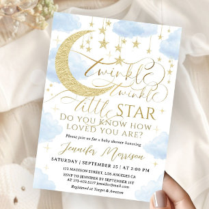 Twinkle Little Star Baby Shower Boy Blue Gold Invitation