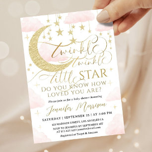Twinkle Little Star Baby Shower Girl Pink Gold  Invitation