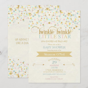 Twinkle Little Star Baby Shower Gold Aqua Invitation