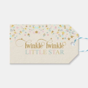 Twinkle Little Star Baby Shower Gold Aqua Pink Gift Tags