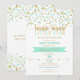 Twinkle Little Star Baby Shower Gold & Mint Invitation