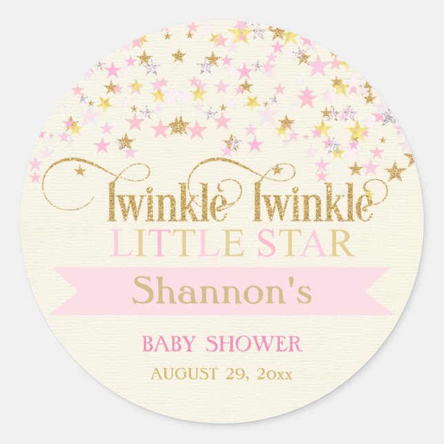 Twinkle Little Star Baby Shower Pink Gold Creme Classic Round Sticker (Front)