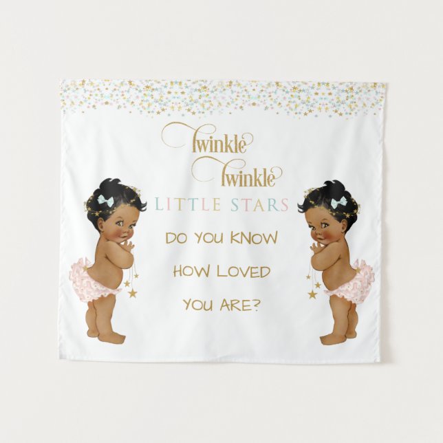 Twinkle Little Star Baby Twin Girls Ethnic Tapestry (Front (Horizontal))