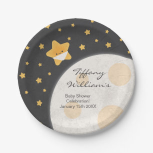 Twinkle Little Star Black and Yellow Baby Shower Paper Plate