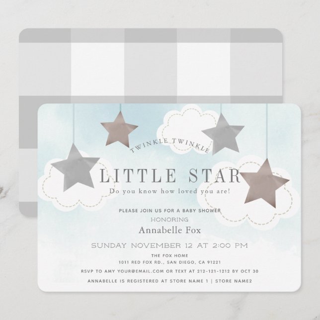 Twinkle Little Star Blue Baby Shower Invitation (Front/Back)