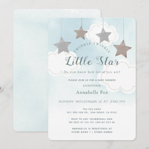 Twinkle Little Star Blue Baby Shower Invitation
