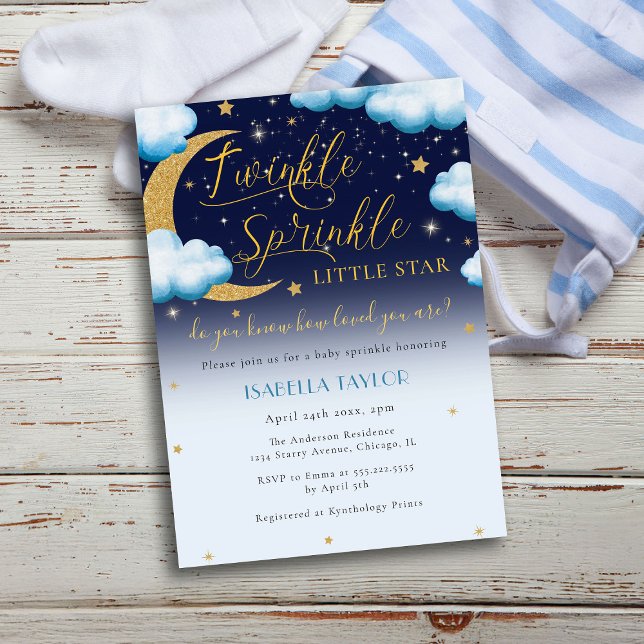 Twinkle Little Star Blue Boy Baby Sprinkle Invitation (Creator Uploaded)