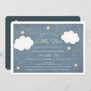 Twinkle Little Star Blue Chalkboard Baby Shower Invitation