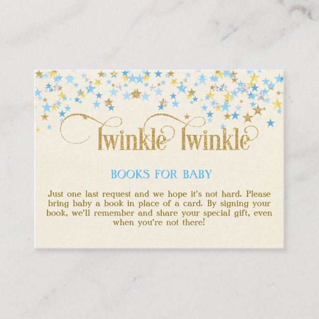 Twinkle Little Star Blue Gold Book Request Card (Front)