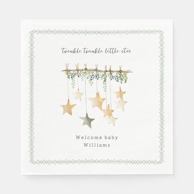 Twinkle Little Star Boho Botanical Baby Shower Napkin (Front)