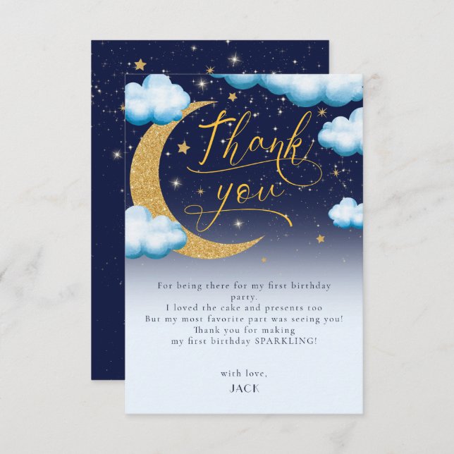 Twinkle Little Star Boy First Birthday Thank You (Front/Back)