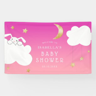 Twinkle Little Star Bunny Pink Baby Shower Welcome Banner