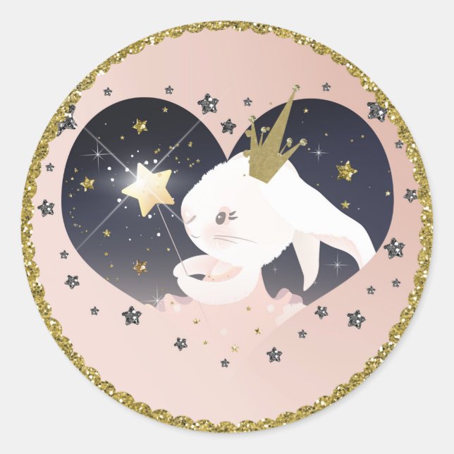 Twinkle Little Star Bunny Rabbit Peach Baby Shower Classic Round Sticker (Front)