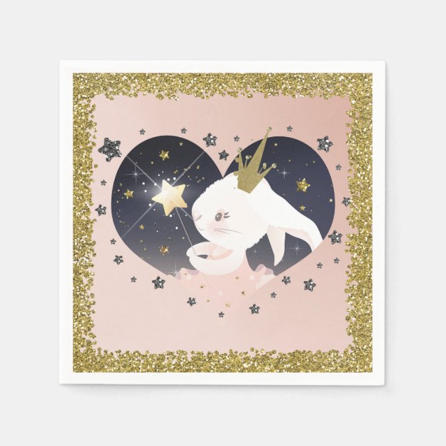 Twinkle Little Star Bunny Rabbit Peach Baby Shower Napkin (Front)