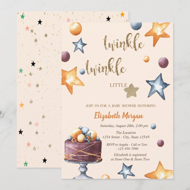 Twinkle Little Star Cake Stars Baby Shower Invitation (Front/Back)