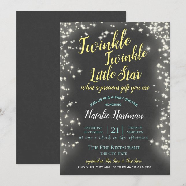 Twinkle Little Star Chalkboard Sparkle Invitation (Front/Back)