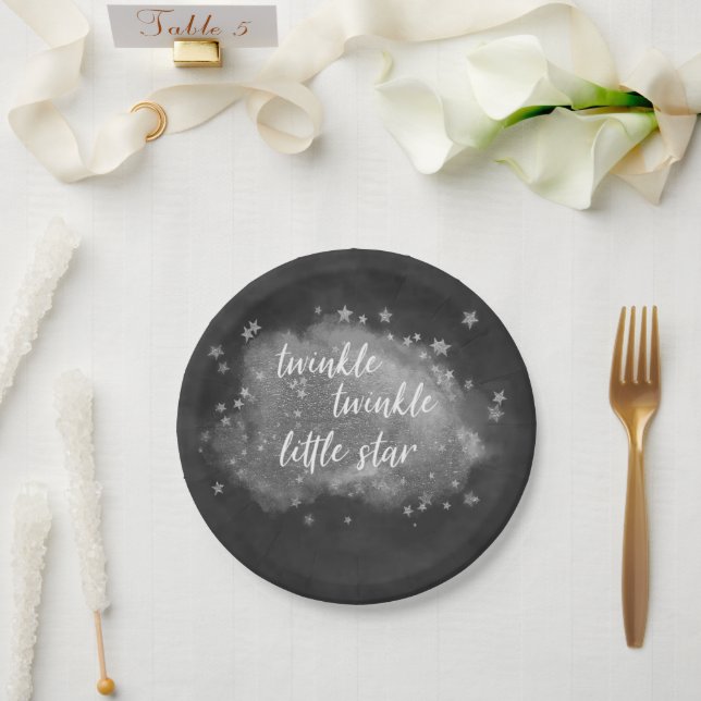 Twinkle Little Star | Charcoal Grey and Silver Paper Plate (Wedding)