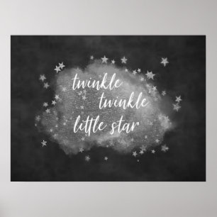Twinkle Little Star   Charcoal Grey and Silver Poster