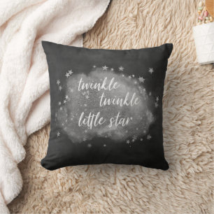 Twinkle Little Star   Charcoal Grey and Silver Throw Pillow