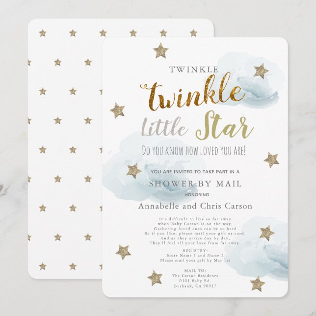 Twinkle Little Star & Cloud Baby Shower By Mail Invitation (Front/Back)