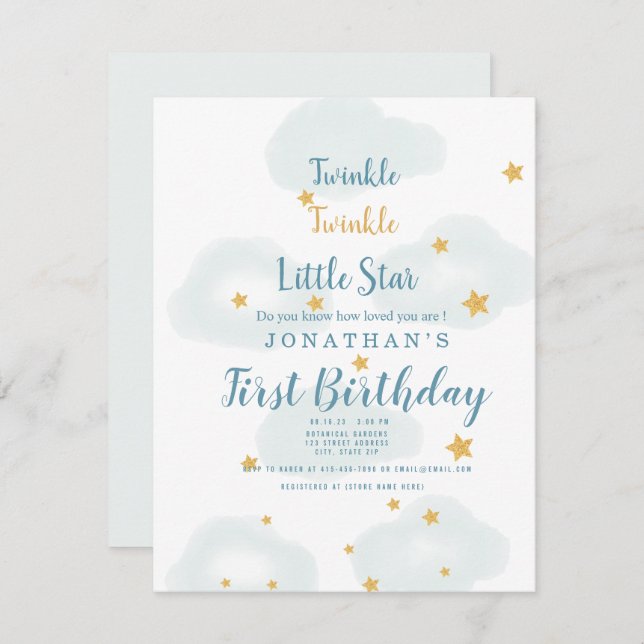 Twinkle Little Star & Cloud Baby Shower Invitation (Front/Back)