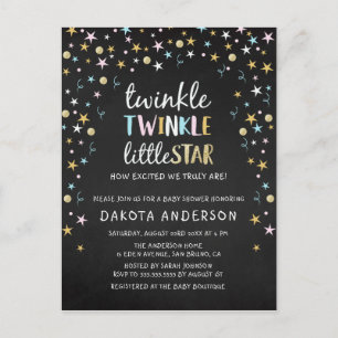 Twinkle Little Star Confetti & Chalk Baby Shower Invitation Postcard
