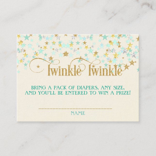 Twinkle Little Star Diaper Raffle Mint Gold Creme Enclosure Card (Front)